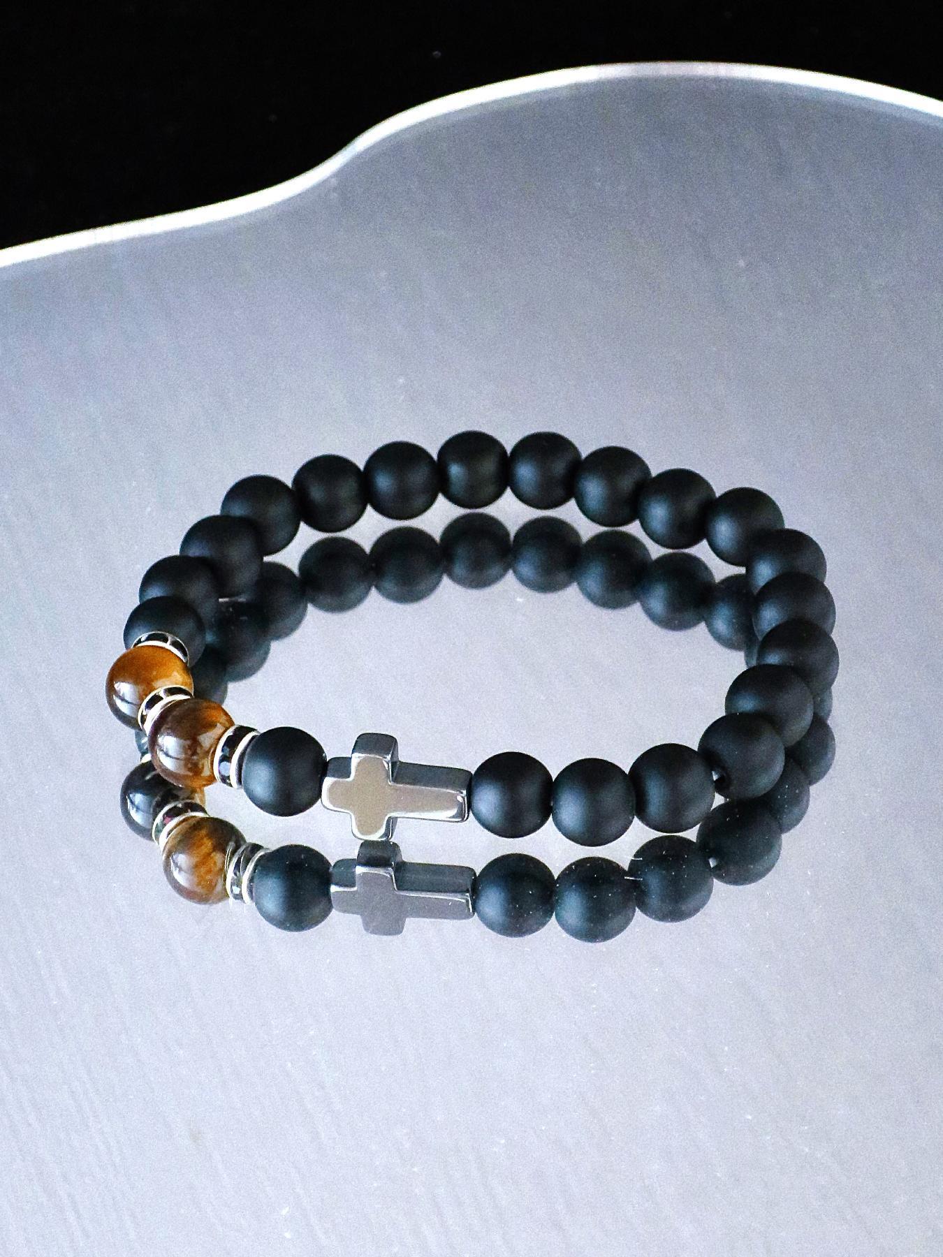 Cross Beaded Bracelet, Stackable Bracelets, Fashionable Beaded Bracelet for Men & Women, Trendy All-match & Exquisite Jewelry for Birthday Gift