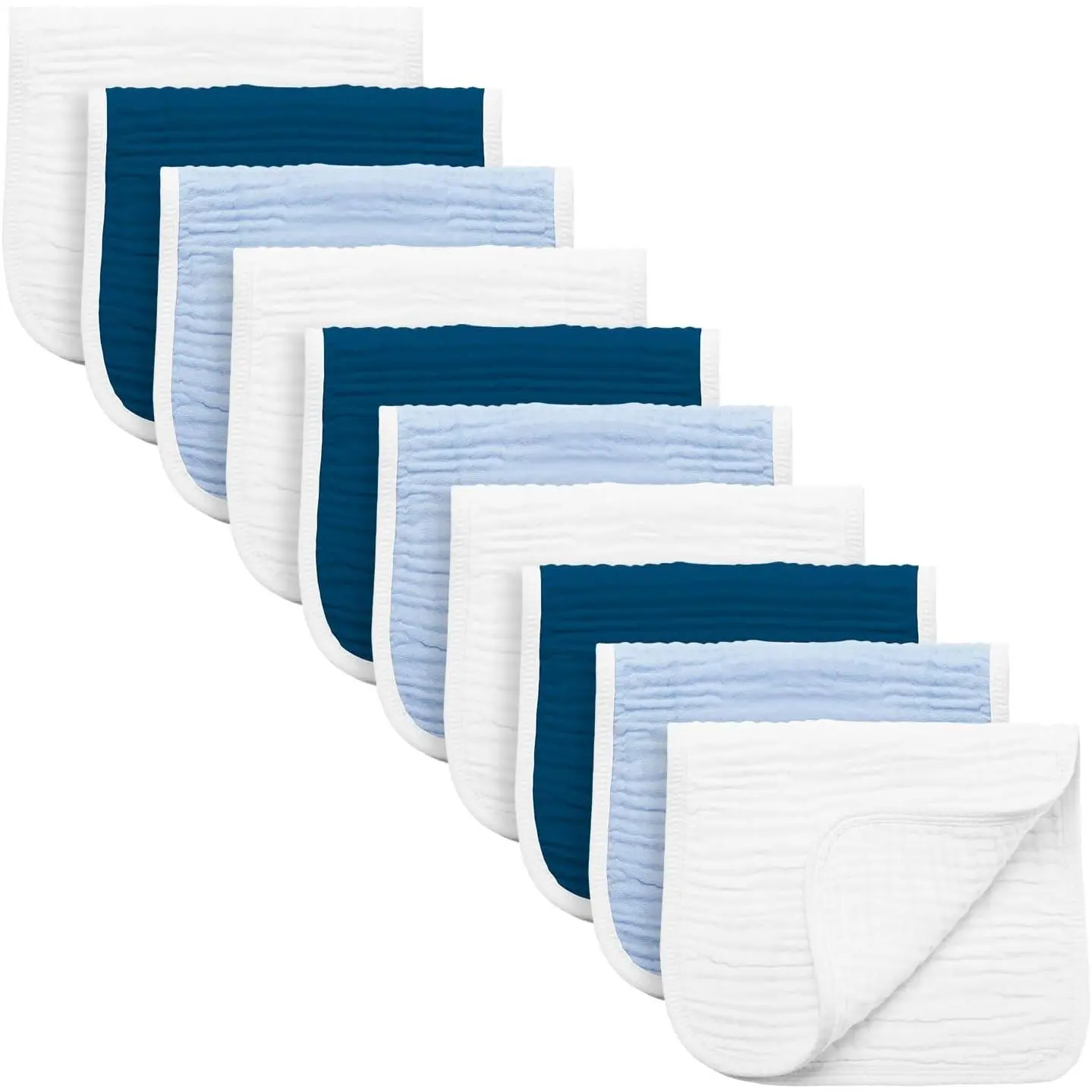Burp Cloths Large, Muslin Burp Cloths  Baby Girls and Boys, Pack of 10 Extra Absorbent and Soft Muslin, 6 Layers 20 by 10 Inches 100% Cotton (Blue Sets 10 Pack)