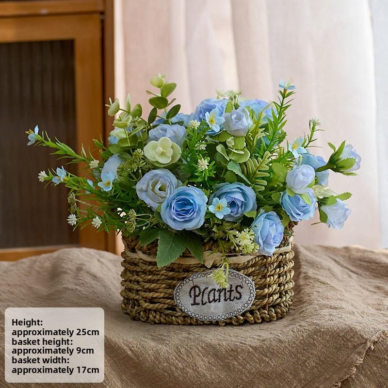 Elegant Rose  Flower Basket, Faux Floral Arrangement for Living Room & Dining Table Decor White Babys Breath Bouquet