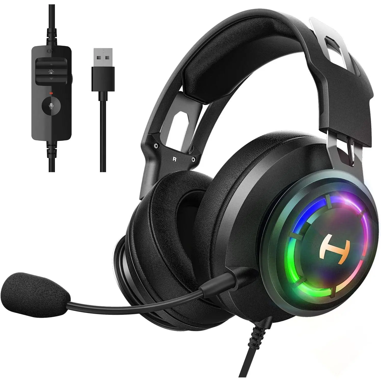 Edifier 7.1 Hi-Res Sound PC Gaming Headset Weird USB Over-Ear Headphone Noise Cancelling Mic RGB Light for PC PS4 Laptop Mac Desktop