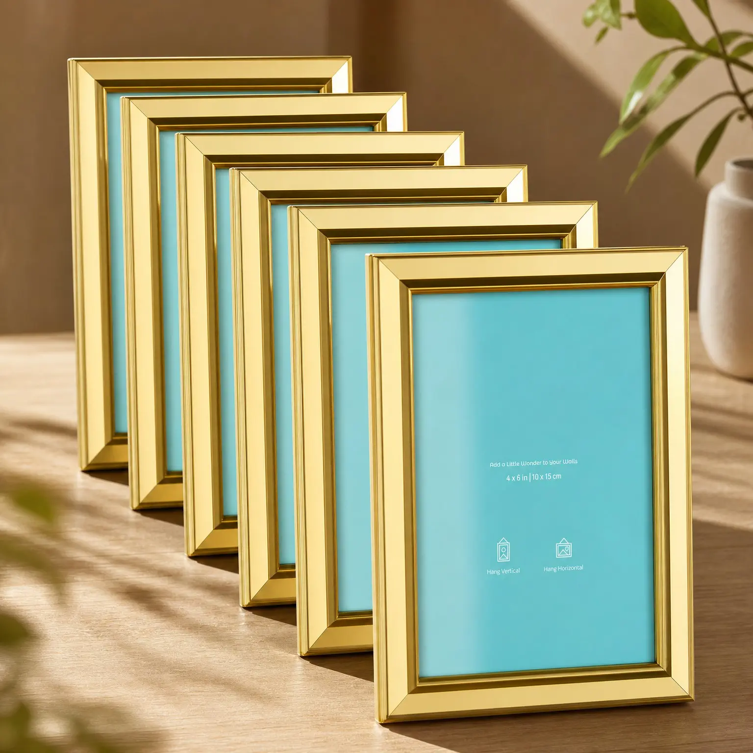 4x6 Gold Picture Frames Set of 6 - Simple Design Photo Frame with High Definition Glass for Wall Mount & Table Top Display, Classic CollectionGift