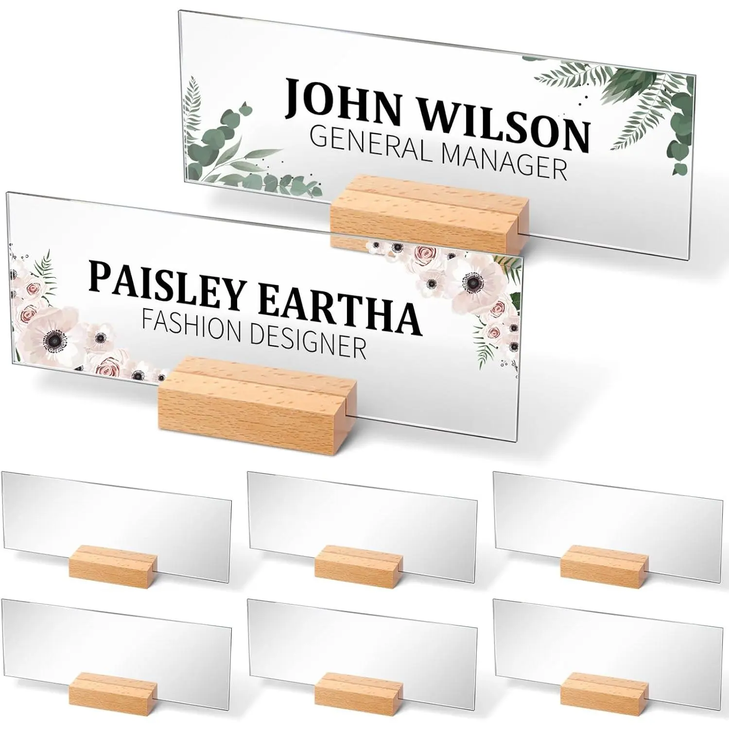 6 Set Personalized  Custom Name Plate for Desk  to School 2.95x8 Inch with Wooden Desk Tags for Teacher Employee Appreciation Gifts Wedding Place Cards Office(  Color)