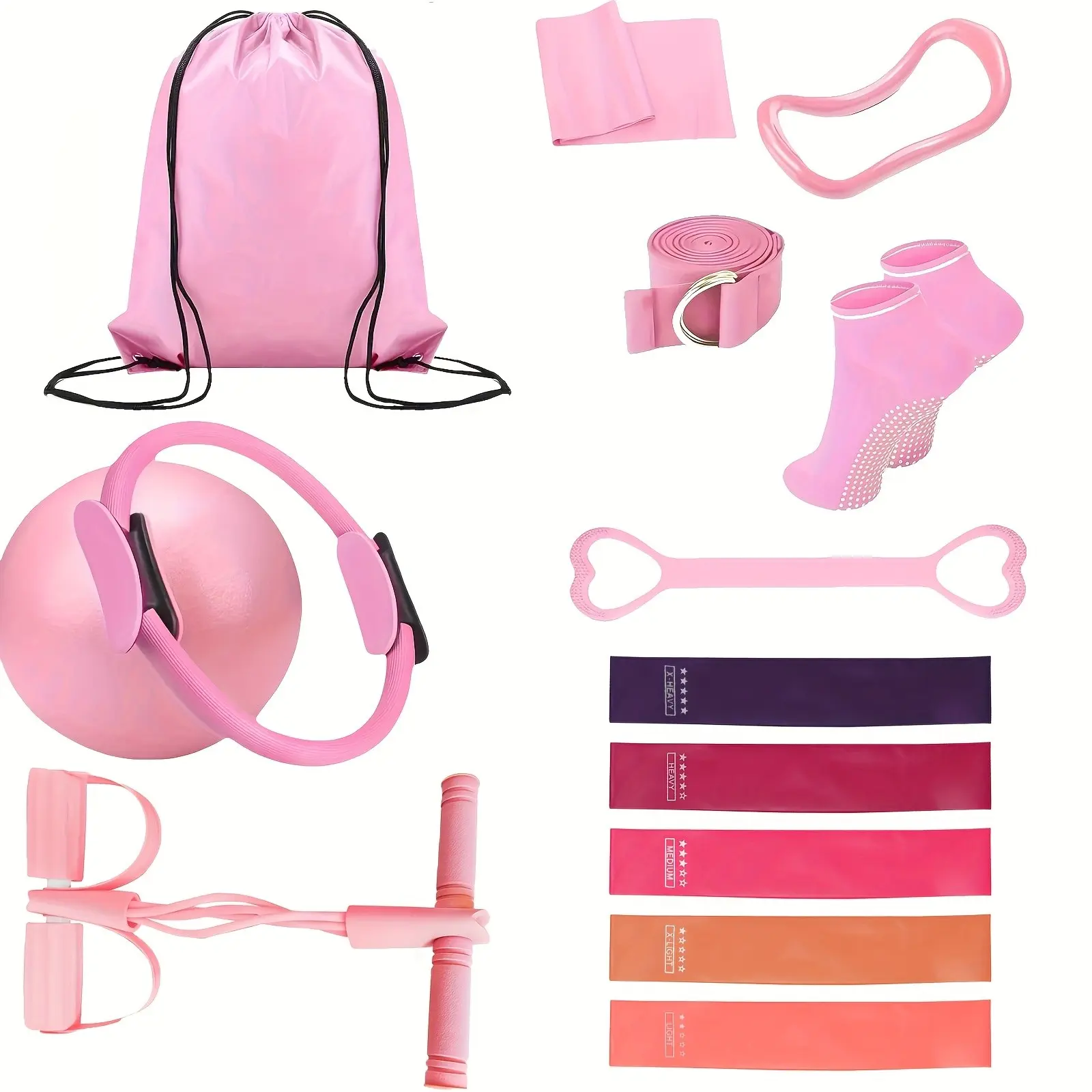 Women's Pilates Essential Set - 14-Piece Home Pilates Equipment, Includes Pilates Ring, Resistance Bands, Yoga Ball, Perfect for Beginners