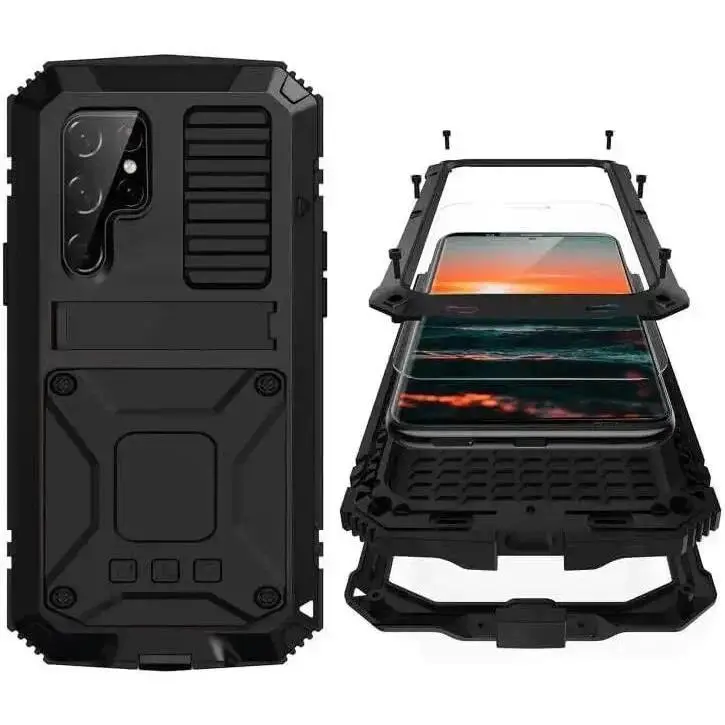 Compatible with S24, S23, S22, S21, S20 Plus, Note 20 Ultra, A72, Heavy Duty Aluminium Metal Shockproof Armor Protective Phone Case with Screen Protector HNZ0174