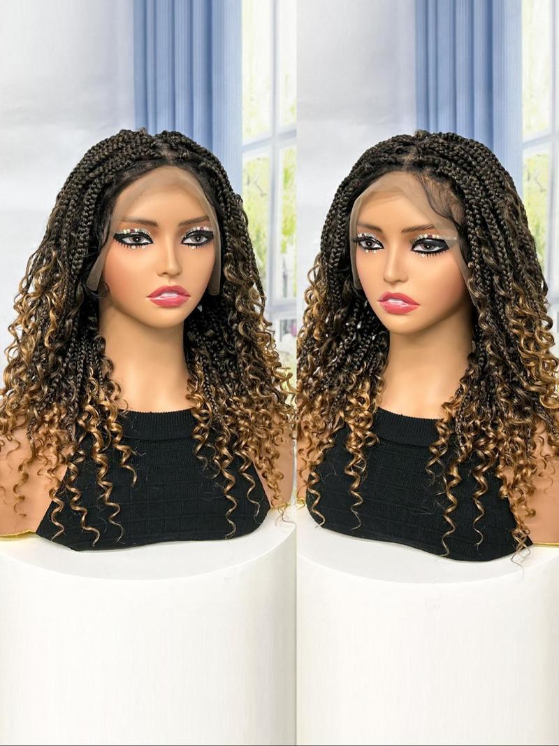Boho Style Synthetic Box Braided Full Lace Wigs for Women, Gorgeous Fluffy Wigs with Baby Hair Bangs, Synthetic Braided Lace Wigs for Party, Daily Use, Pre Braided Wig