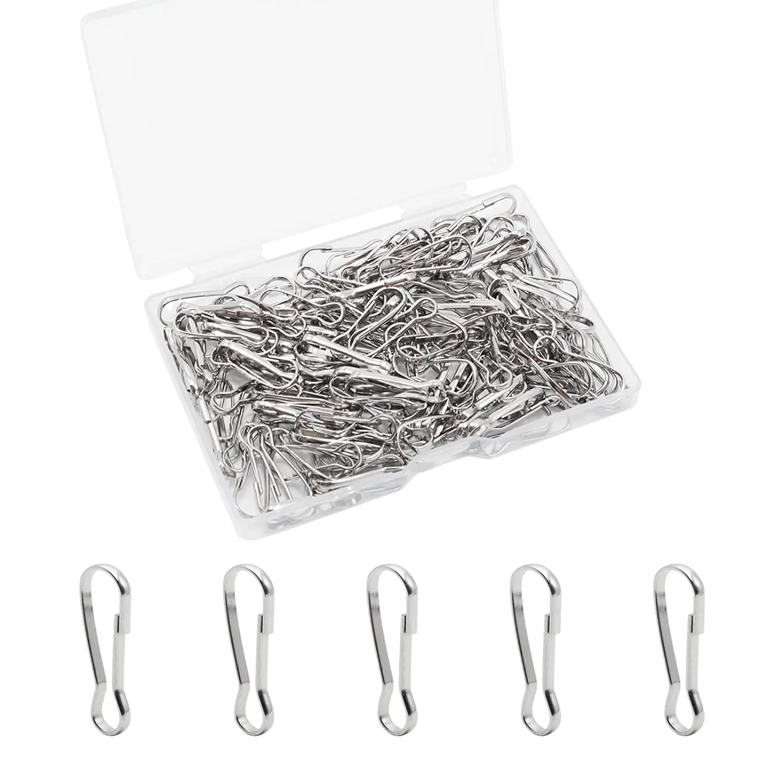 100 count 25mm/1inch 304 Stainless Steel Spring Snap Hook, Rust-Proof Lanyard Snap Clip Hooks Metal Spring Hooks, Small Clips for Key Chain ID Name Card