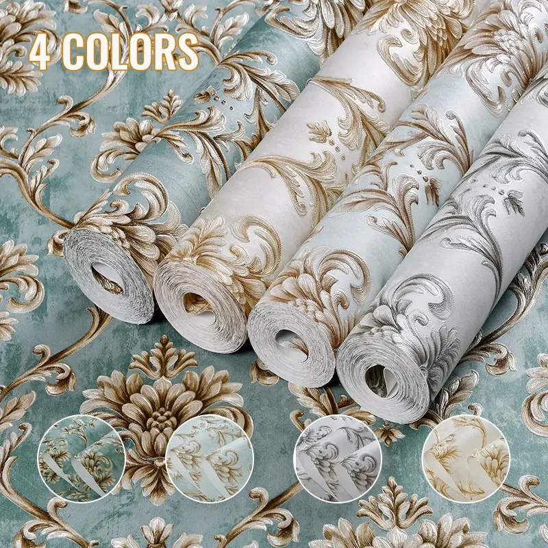 Thick Retro European Wallpaper Roll, Self-Adhesive Non-Woven Fabric, Wall Decor Sticker, High-Quality Home Decoration, Living Room Style