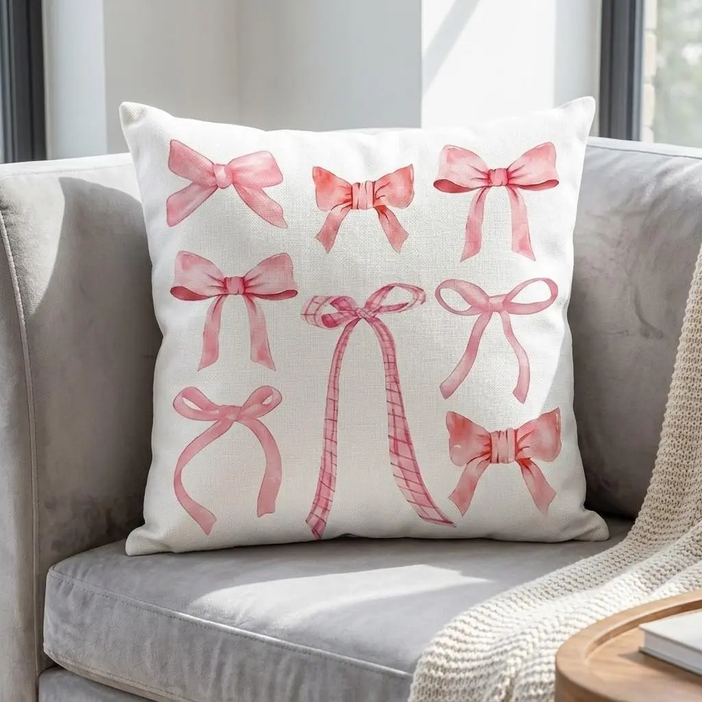 Sweet Bow Cherry Pillow Soft Cushion, Bedroom Living Room Multi-Use Atmosphere Home Decor, Cozy and Comfortable Seat Pad