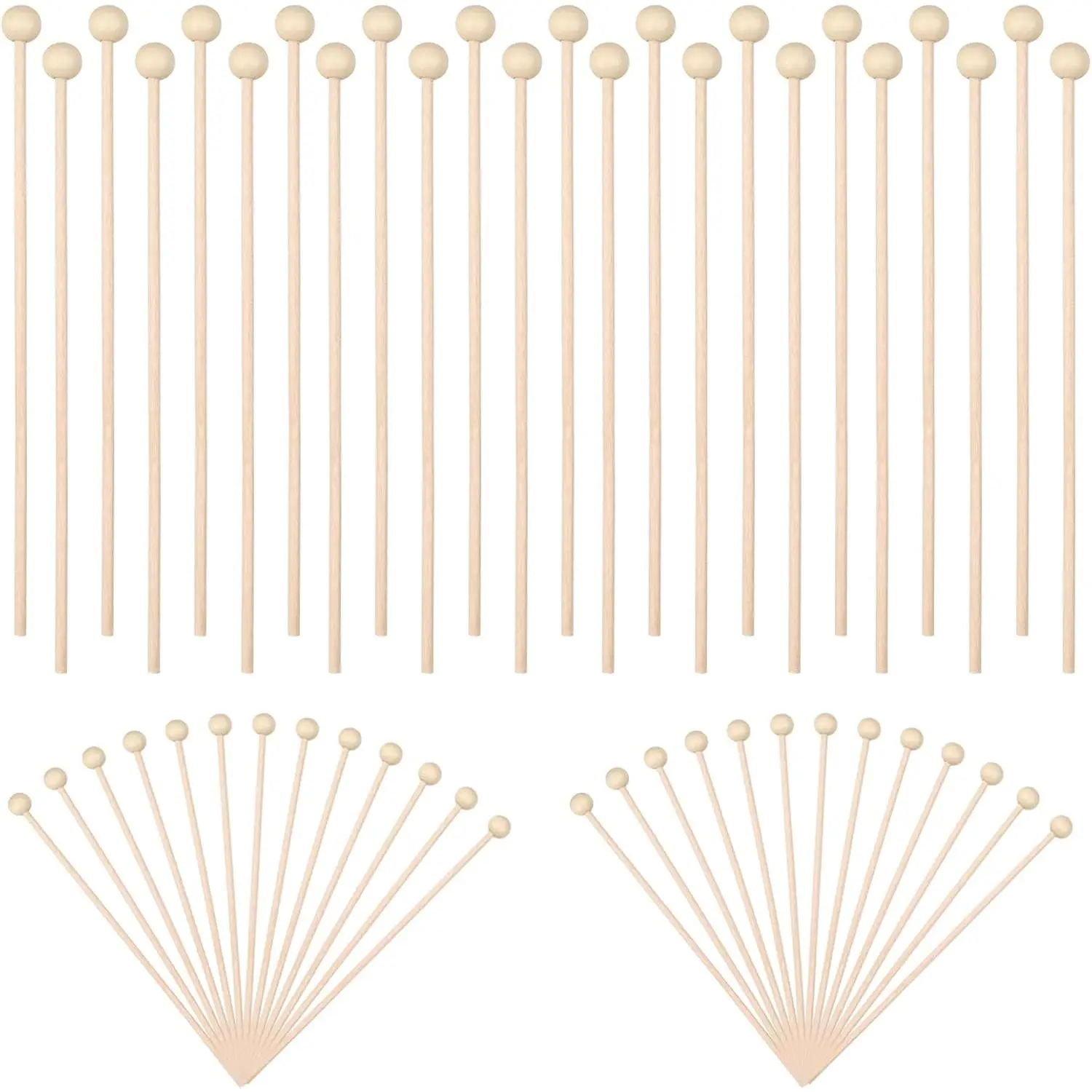50 Pack Wooden Rock Candy Sticks with Ball Tips- 6 Inch Natural Wood Cake Pop & Drink Stirrer Sticks, Wood Swizzles Sticks for Chocolate Dipping & Coffee(15cm, Round Ball Head, Bulk)