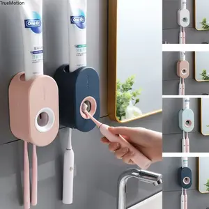 Adhesive Automatic Toothpaste Squeezer Set No Drilling Wall Mounted Toothbrush Holder Space Saving Bathroom Vanity Organizer