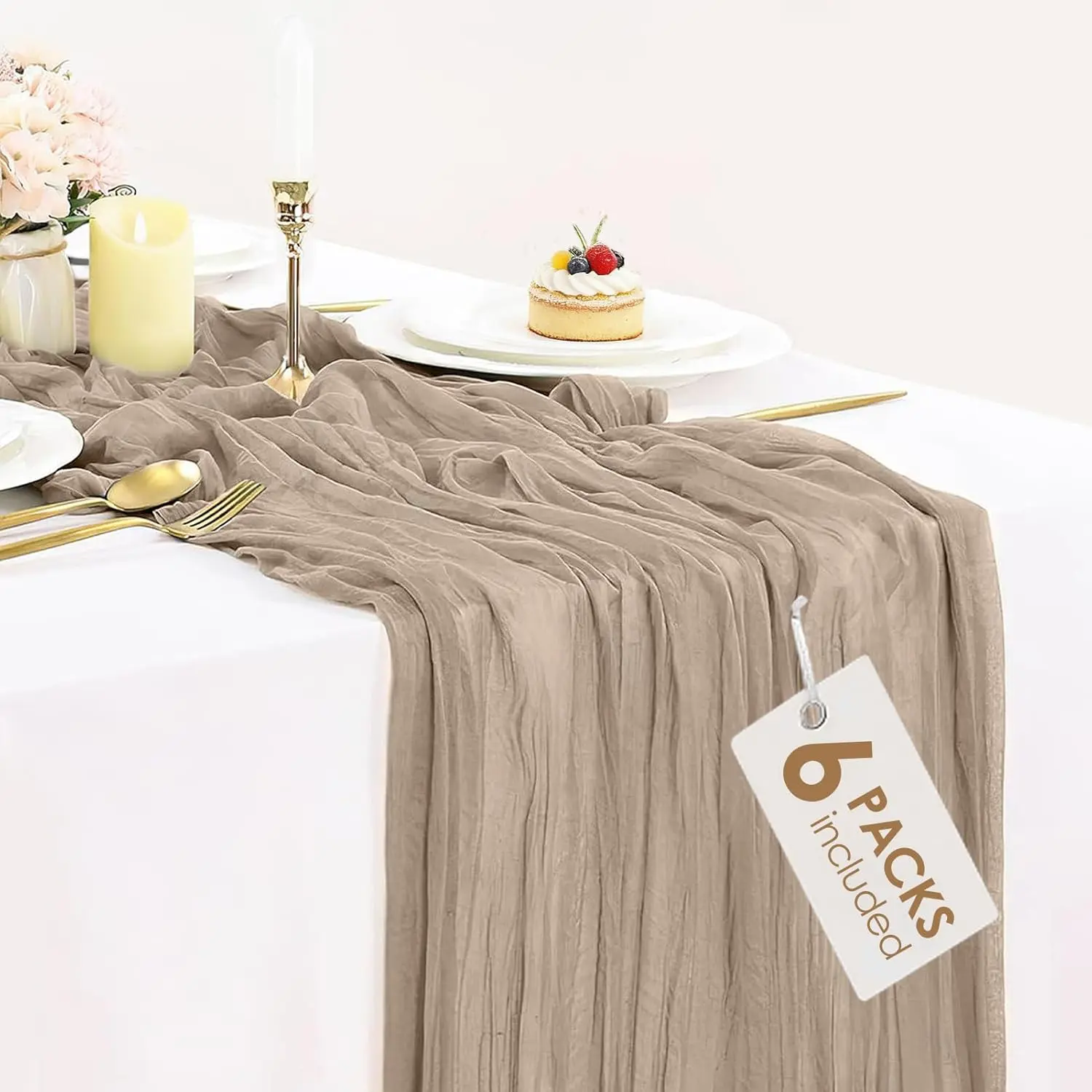 6 Pack Nude Cheesecloth,10ft Light Brown Gauze Cheese Cloth Boho Chese Table Cloth for Wedding Bridal, Baby Shower Table Decorations
