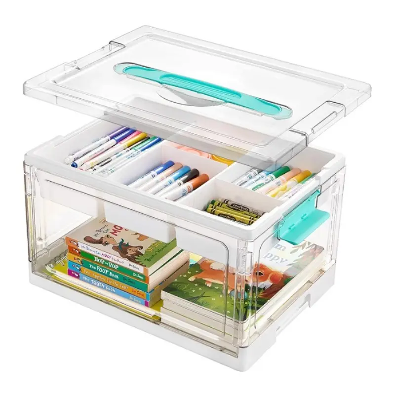 24 quart transparent plastic craft storage box (with tray and flip cover) - Clear Plastic Boxes suitable for storing beads, markers, coloring books, sewing supplies, clay, art tools - multifunctional, used for organizing the workshop