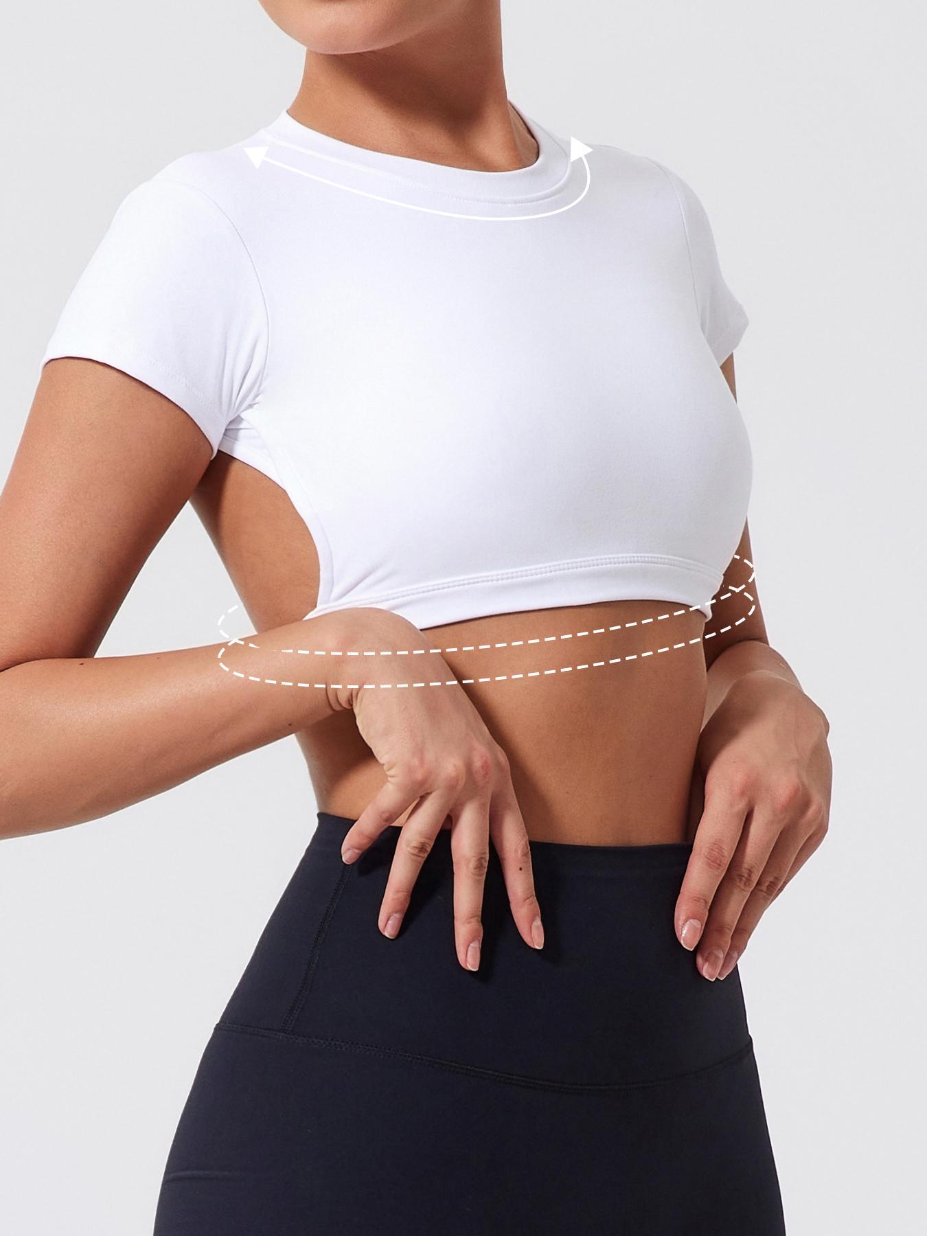 Women's Solid Backless Crop Gym Top, Casual Short Sleeve Round Neck T-Shirt for Daily Wear, Ladies Sportswear for Indoor and Outdoor Wear