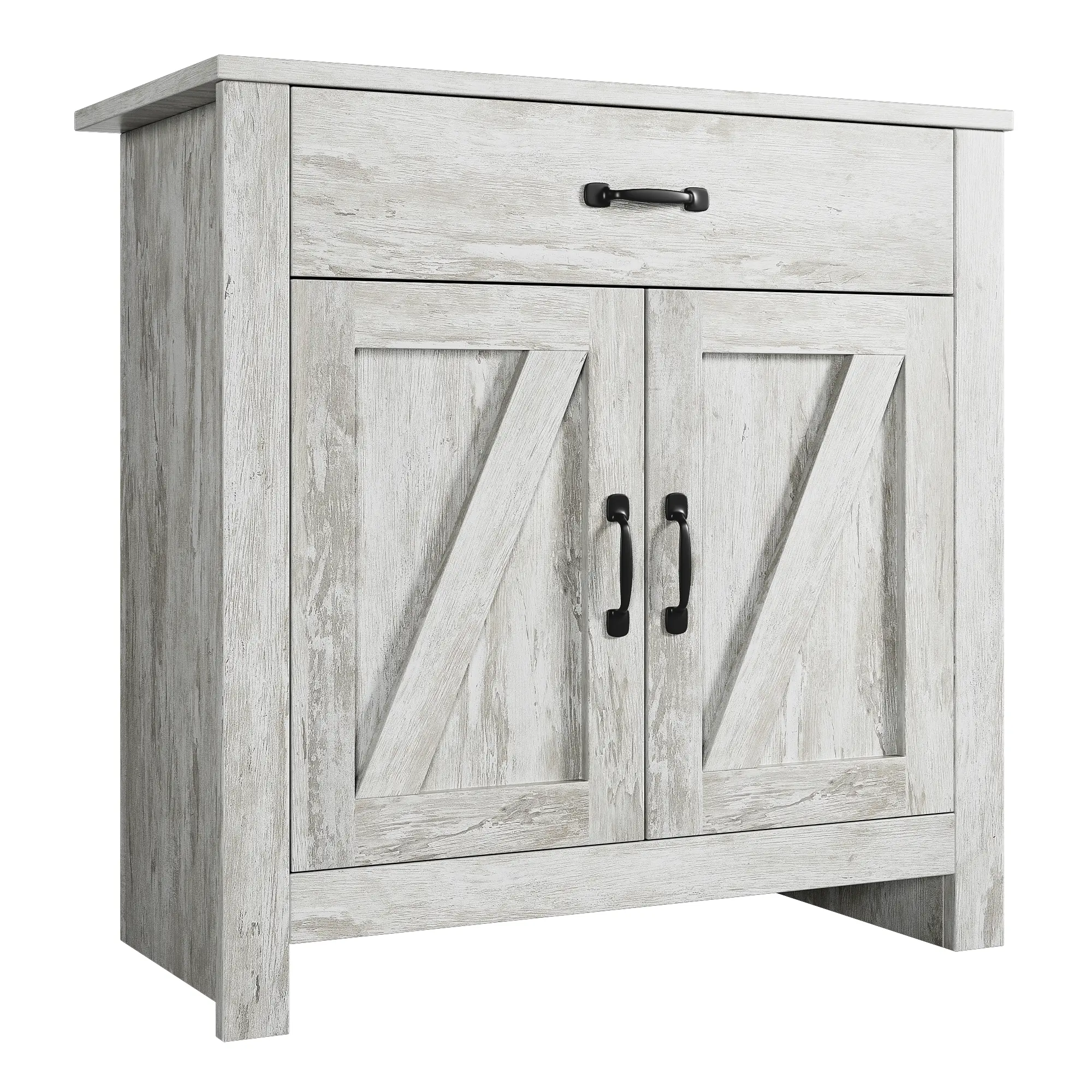 Gray Farmhouse Sideboard with Adjustable Shelves and Drawer, Particleboard Storage Cabinet