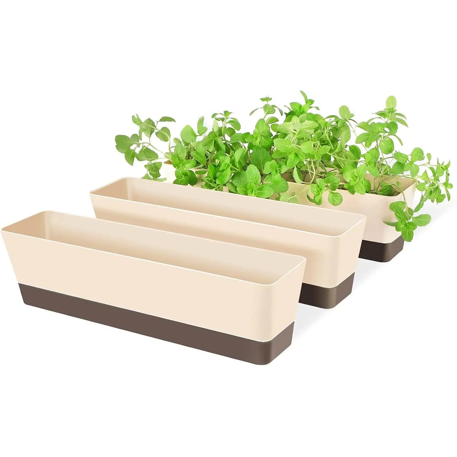 Window Box  Planters, 3 Pack 16 x3.8 Inch Indoor Rectangle Succulent Cactus  Pots with , Modern Plastic Flower Container for Windowsill, Garden Balcony,  Office Outdoor Decor
