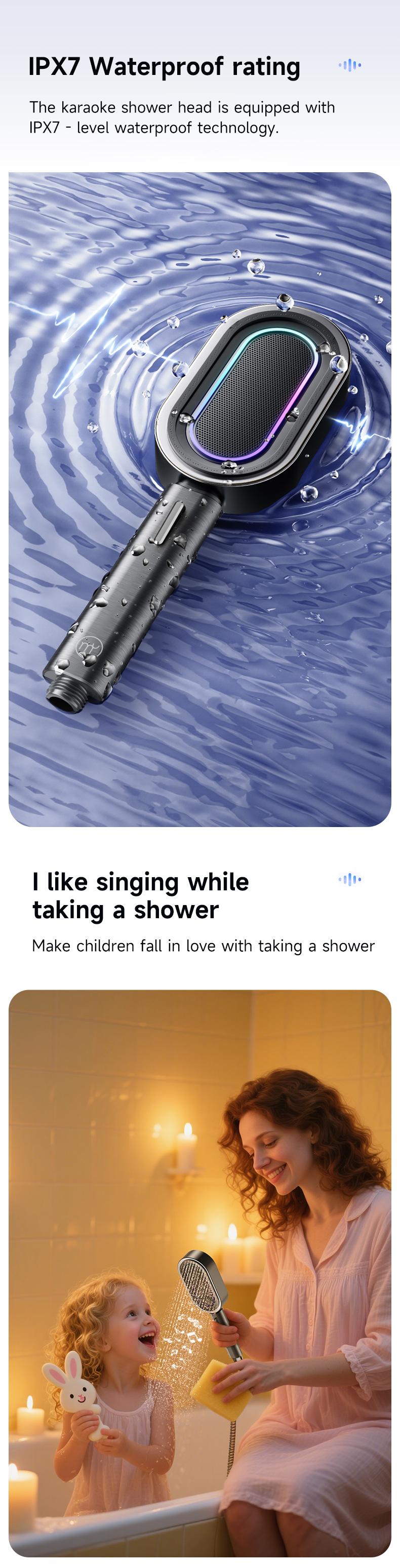 Must-Have for Bathroom Karaoke, Shower Head with Detachable Bluetooth Speaker, IPX7 Waterproof + Call Function, 7-Hour Battery Life + Type-C Fast Charging, Thoughtful Gift, Karaoke Showerhead, Detachable Karaoke Machine
