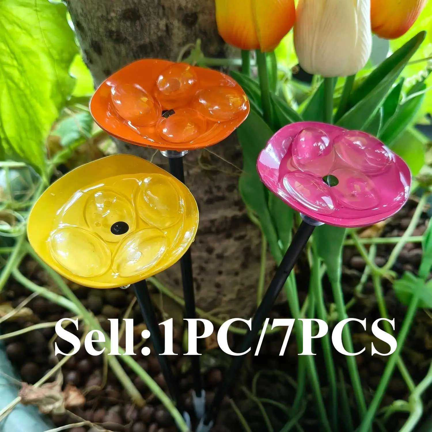 Colorful Bee & Butterfly Watering Station with Glass Marbles, Hummingbird Drinking Bowl Puddling Dish, Outdoor Pollinator Water Feeder, Decorative Garden Ornament Attracting Bees, Butterflies and Hummingbirds for Yard Landscape Hummingbird Feeders