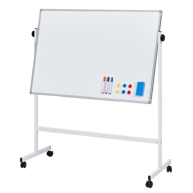 Rolling White Board on Wheels 48" x 32" Large Dry Erase Board with Stand for Home Office School Easy Install Strong Durable Double Sided Height Adjustable Flexible Mobile Use Wheels for Home Office Classroom
