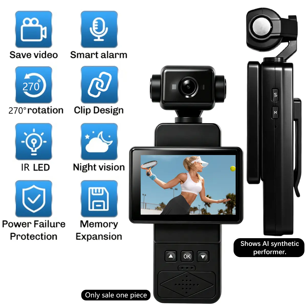 Body Camera with 90° Flip Screen & 270° Rotatable Lens, Vlogging Camera with Audio & Video Recording, Wearable Portable HD Long Battery Camcorder for Vlogging, Travel & Daily Life Recording
