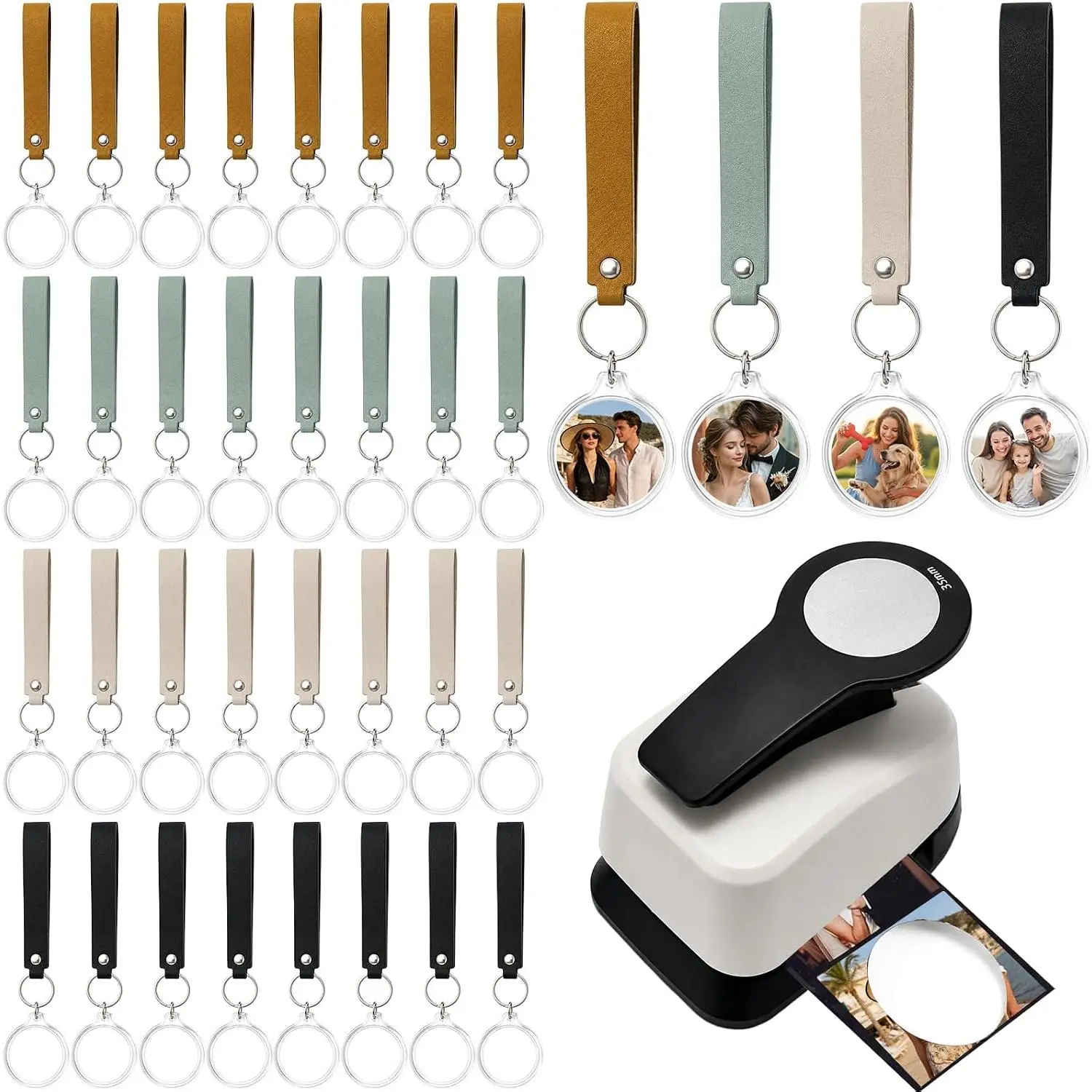 40 Set Circle Punch Photo Keychain DIY Kit with Cutter and Keychain