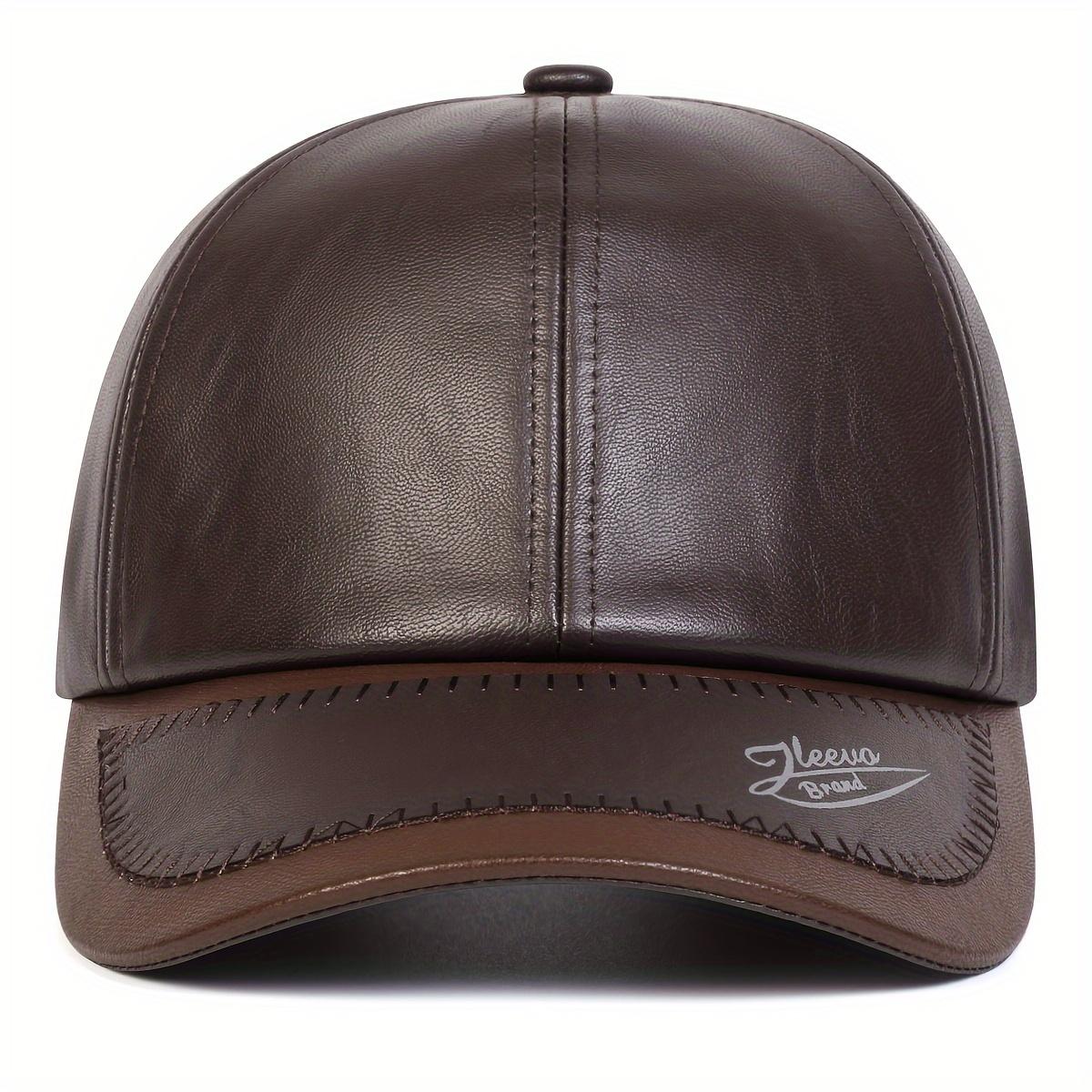 [Cozy Comfort] Men's Adjustable Faux Leather Baseball Cap - Warm, Casual Outdoor Hat for Fall and Winter, Ideal for Travel and Beach Parties, Beach Party Accessory | Casual Baseball Cap | Subtle Stitching Detail, Beach Hat