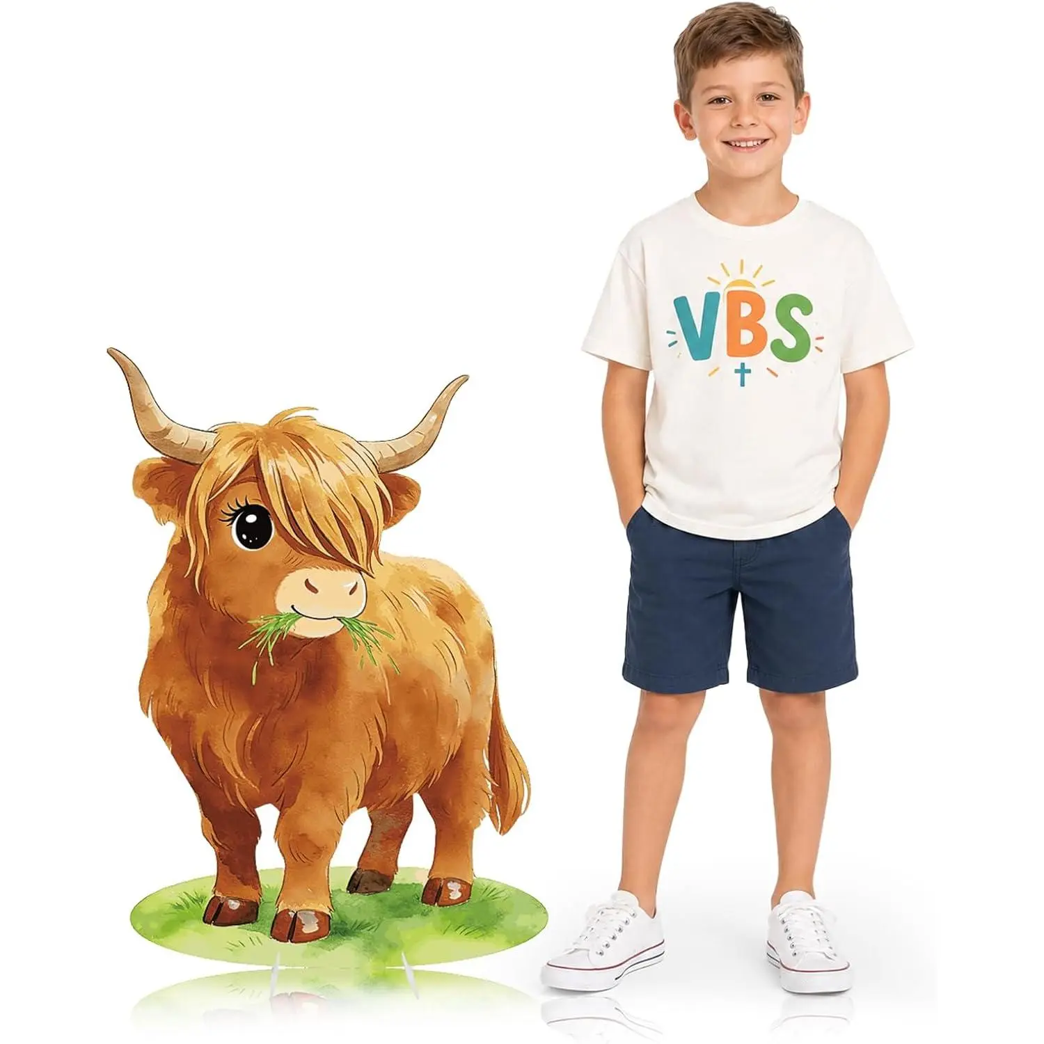 1 Pcs VBS 2026 Decorations, 41.3" Large Highland Cow Cardboard Cutout Ireland Stand Up Decor for VBS Religious Photo Booth Props for Sunday School Vacation Bible School Church Party Supplies