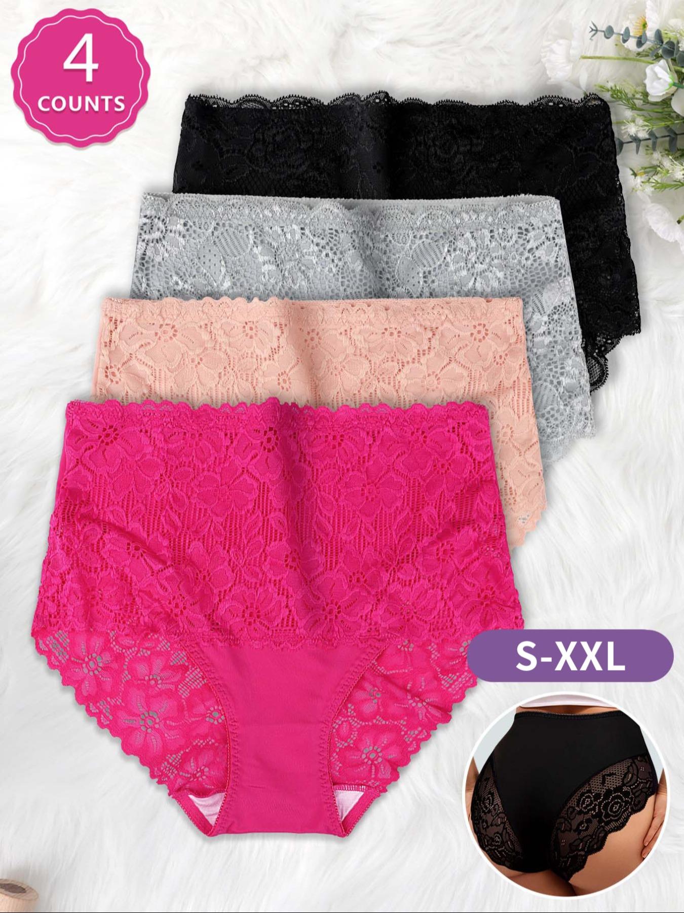Women's Solid Color Floral Lace Patchwork High Waist Panty, Soft Comfortable Breathable Knicker for Daily Wear, Underwear for All Seasons Trim Lace Panty