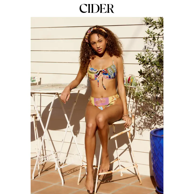 Cider Sweetheart Neck Aztec Print Underwire & Cheeky 3 Piece Bikini Set With Ruched Headband