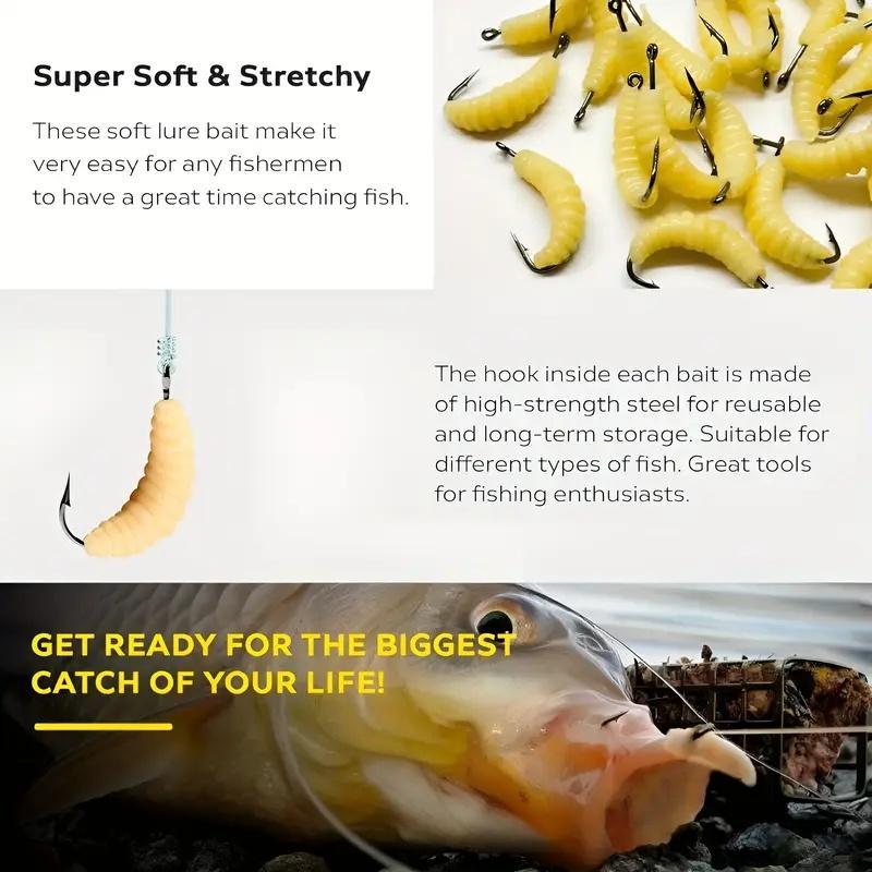 12 Pack Rubber Maggots Fishing Lures Set with Hooks, Soft Artificial Fishing Worms Bait, Multi-Purpose Lifelike Lures for Bass Trout Bluegill, Effective Freshwater Fishing Tackle, Ideal Gift for Anglers & Fishing Enthusiasts