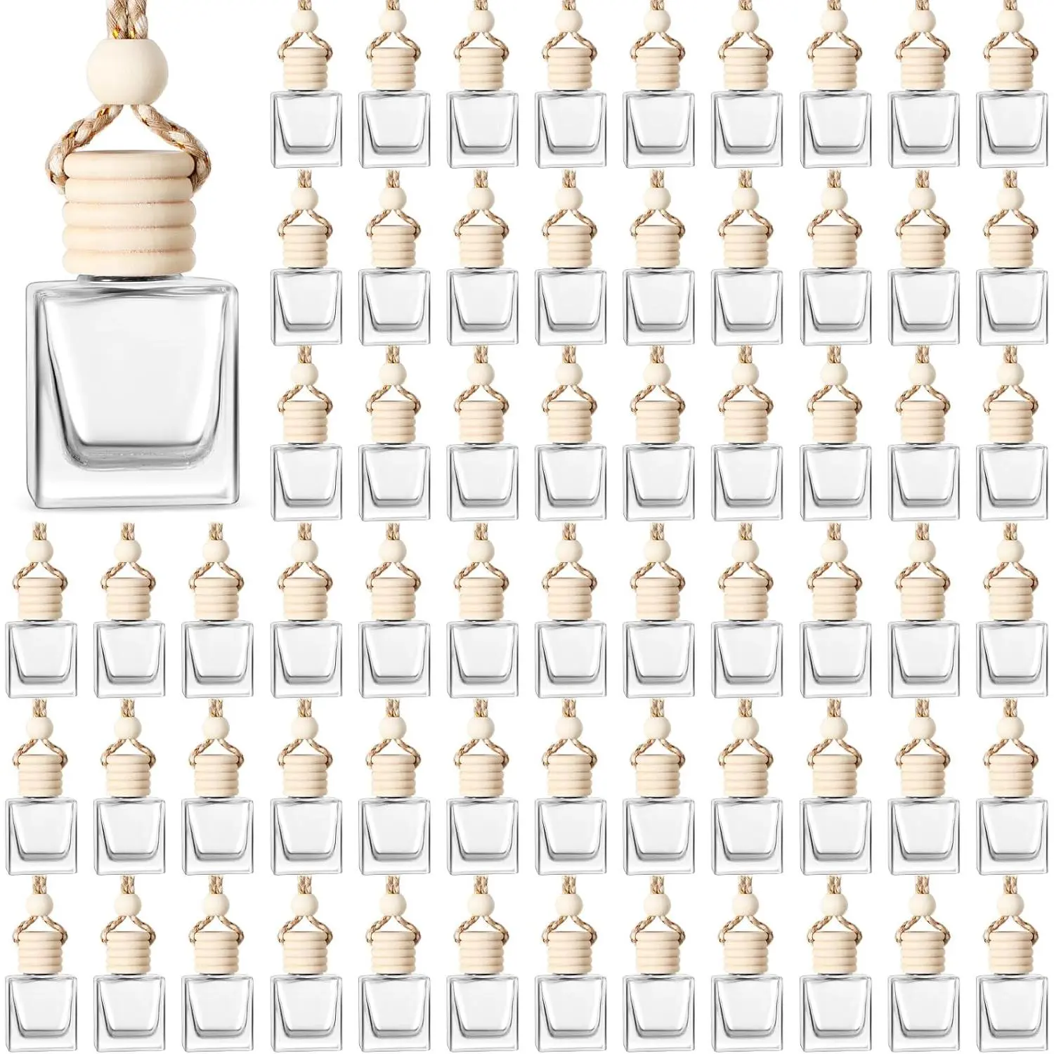 BBTO 100 Pcs Car Air Fresheners Diffuser with Wooden Cap Empty Aromatherapy Diffuser Clear Car Fragrance Holder Pendant Hanging Perfume Fresheners Bottles for Decor(Cube,Clear)