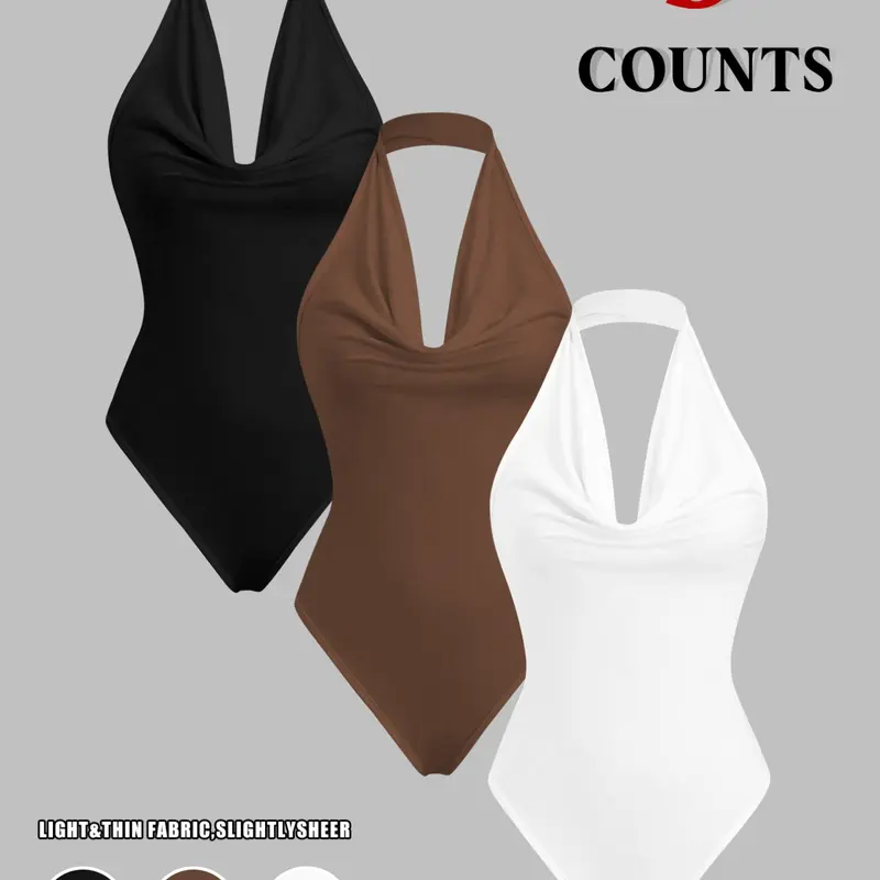 American Style Sexy Halter Romper, Slim Fitting Bodysuit, Deep V Neck Hollow Out Backless Top, Casual Sleeveless Slim-Fit All Seasons Wear, Perfect for Dates