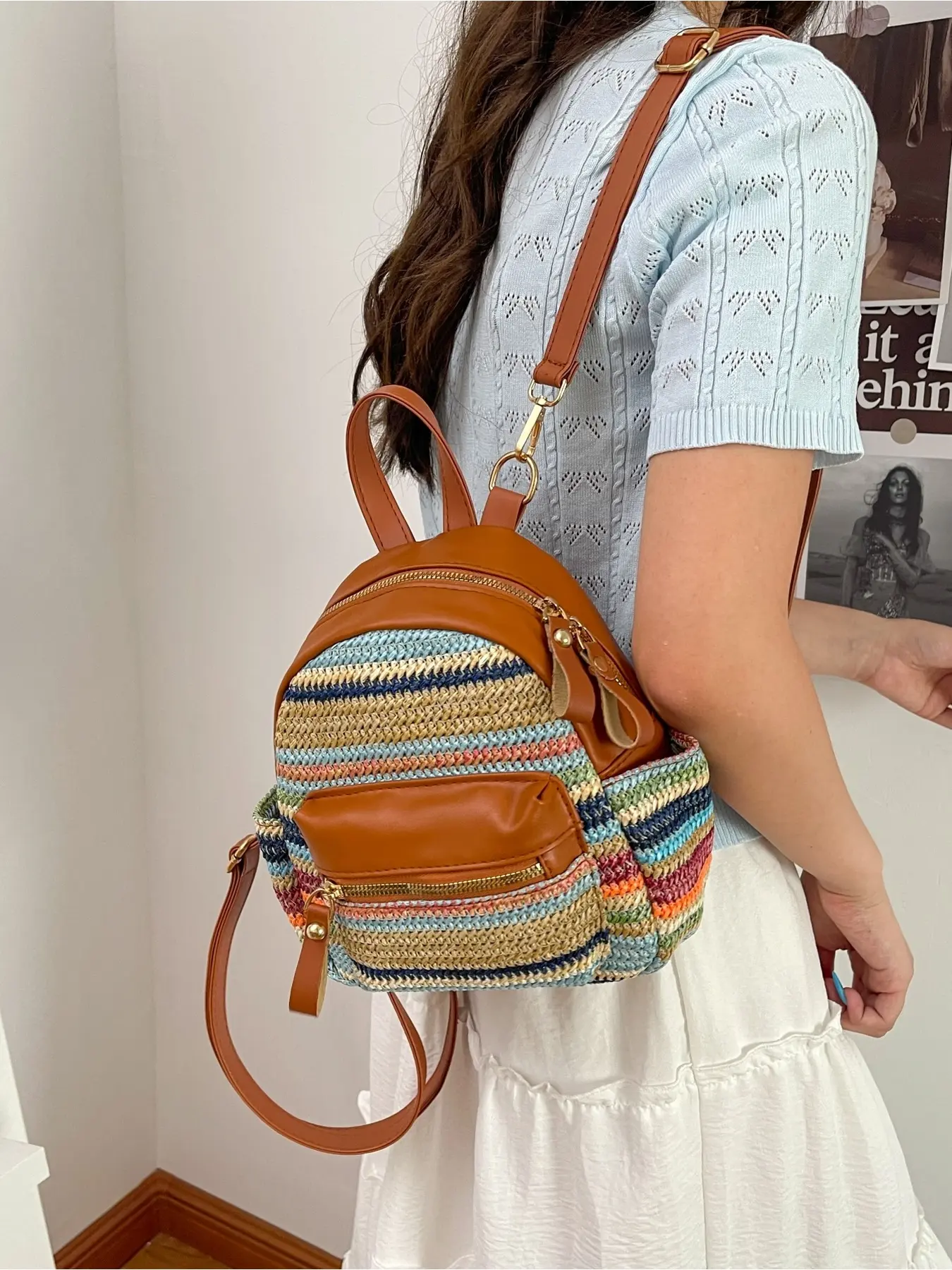 New women's small backpack 2026 hot-selling versatile double-shoulder bag with contrasting colors, high-end feel, vintage print, casual travel small bag Unbranded Backpacks