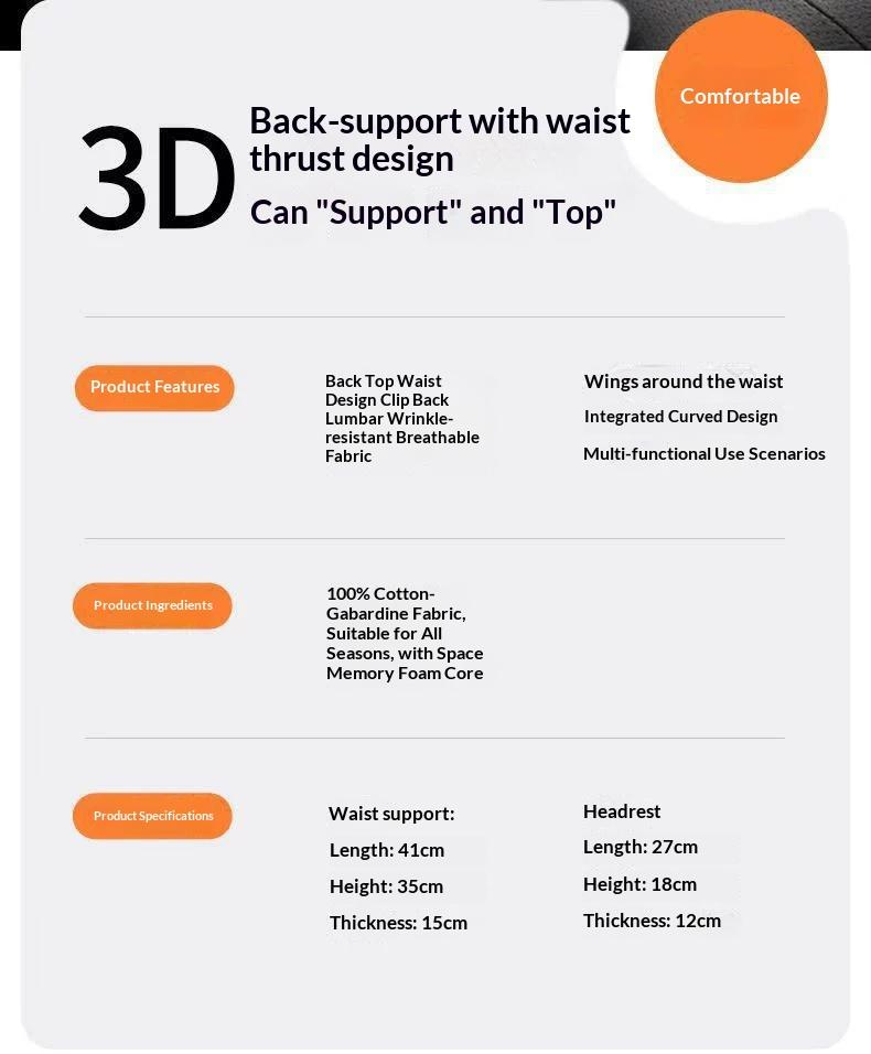Car headrest and lumbar support for drivers, memory foam waist support for long-term sitting, car shoulder pillow, car accessories