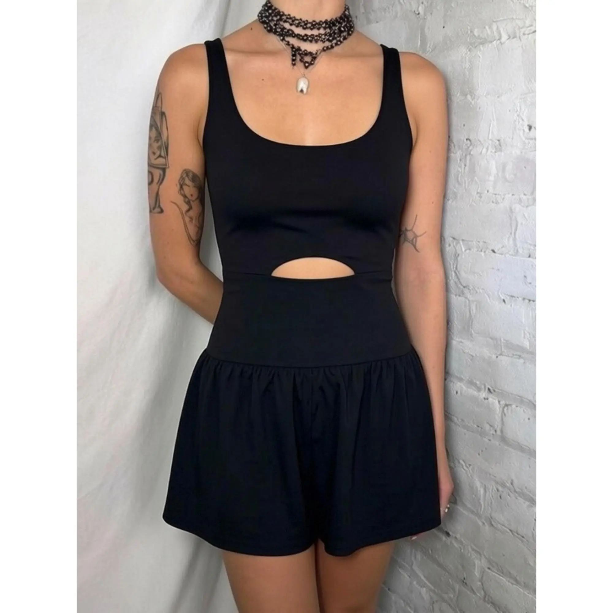 Women Playsuits Summer Solid Color Sleeveless Sports Short Jumpsuits Cross Backless Romper Tracksuits