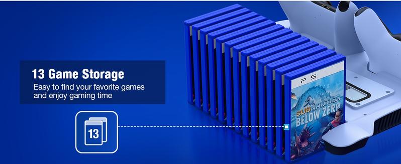 PS5 Slim Stand and Turbo Cooling Station with Dual Controller Charger Station for Playstation 5, PS5 Console Accessories with 3 Levels Cooling Fan 13-Game Organizer Headset Holder for PS5 Digital/Disc