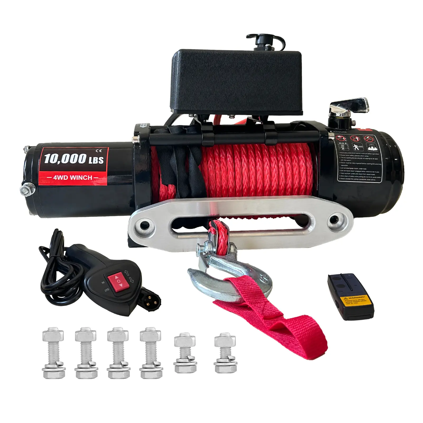 Powerful 10000lbs 12V Electric Winch – Heavy Duty Waterproof Recovery Winch with 85ft Red Synthetic Rope, Wireless Remote, for SUV, ATV, UTV, Truck, and Trailer – Durable Off-Road Accessory