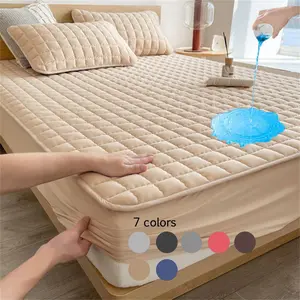 Solid Color Waterproof Plaid Textured Fitted Sheet, Soft Simple Bedding Quilted Mattress Cover for Bedroom, Pillow Case without Filler, Summer Bedroom Decor, Protective Sheets