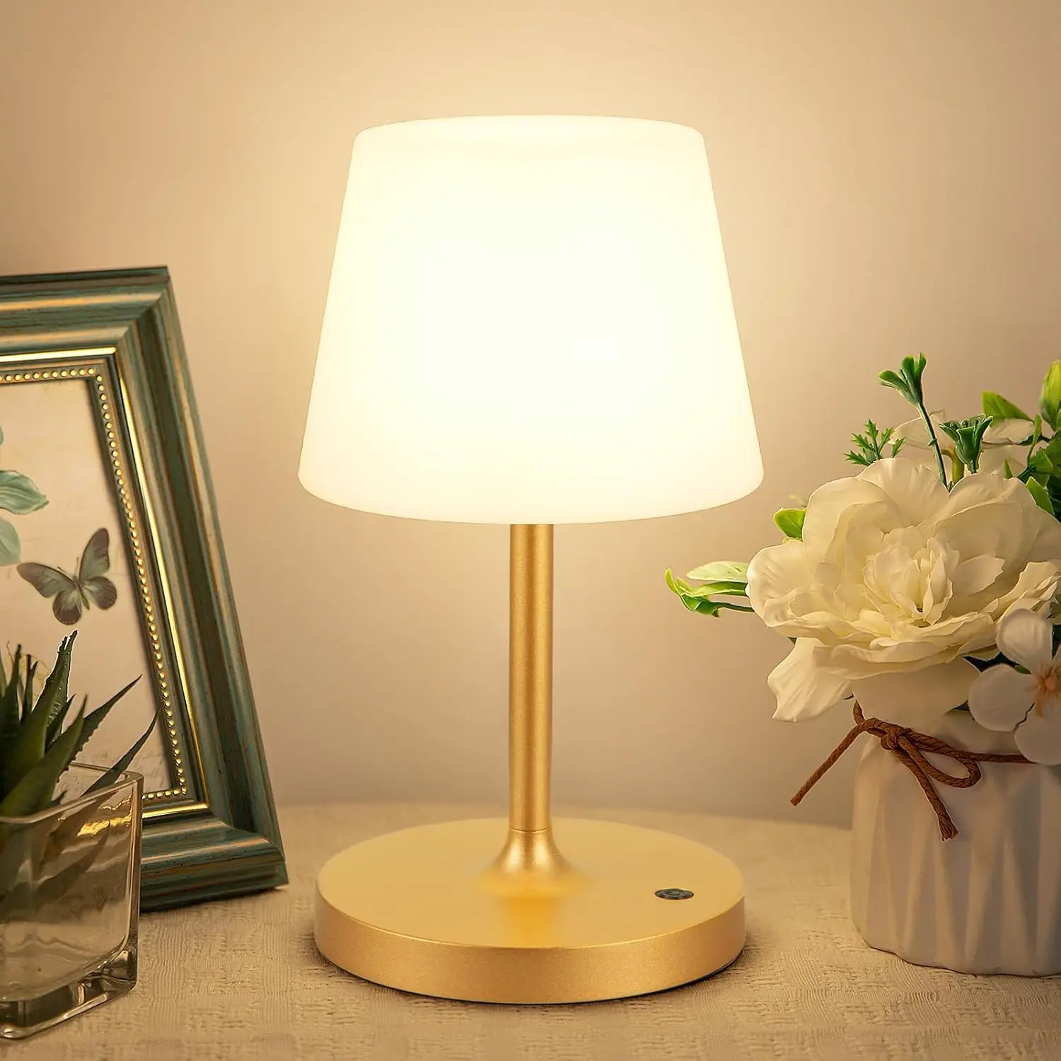Gold Cordless Shower Lamp Waterproof, Rechargeable Cordless Lamp with 4000mAh Battery, Touch Dimmable Table Lamp for Outdoor, Kitchen, Bathroom, Camping, Patio, IP54