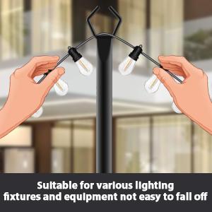 8Ft String Light Poles 4 Pack,Light Poles for Outside Lights,Outdoor with Fence Brackets Hanging Lights,Metal Stand Deck Patio Backyard