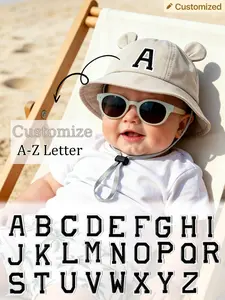 1PC Custom A-Z Letter Bear Ear Bucket Hat, 0-2Y Infant Wide Brim Sun Cap with Adjustable Chin Cord, Toddler Floppy Fisherman Beach Hat, UV-proof Seaside Park Daily Baby Head Accessories