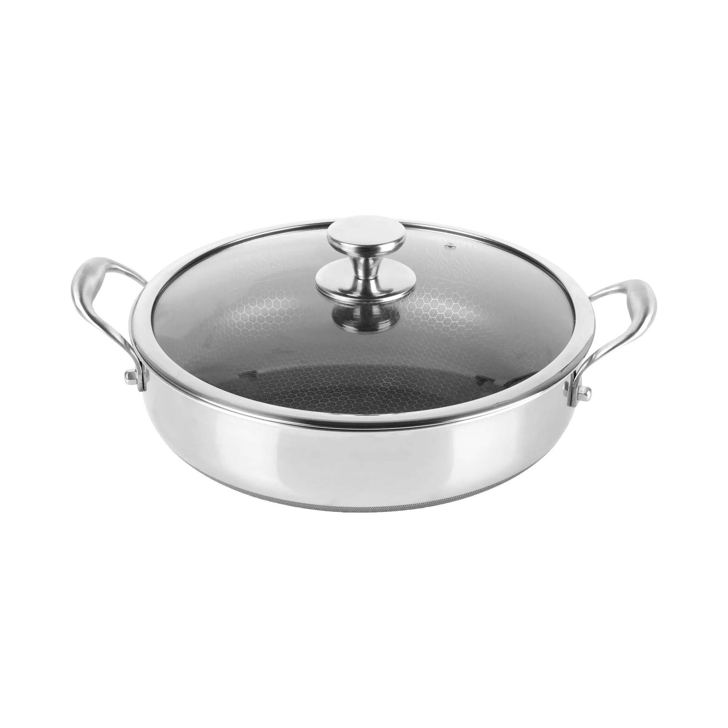 304 Stainless Steel Honeycomb Dual Ear Pot with Transparent Lid, Stockpot with Lid, Compatible with Induction and Gas Stoves, Even Heating, Dishwasher Safe, Home Cooking
