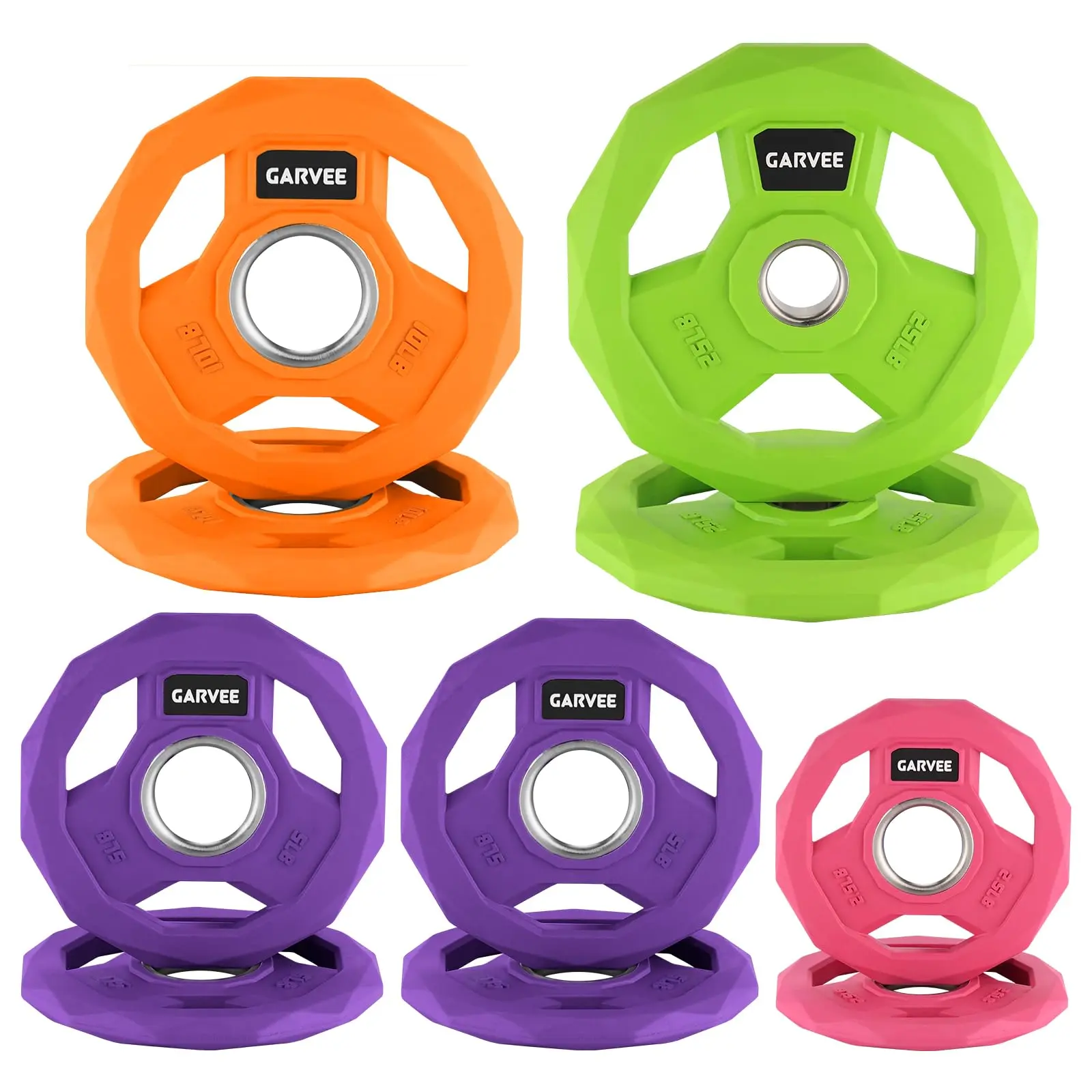 Garvee 2-Inch Rubber Coated Weight Plate Set – 95 Lbs Combo, Color Coded Bumper Plates, Cast Iron Plates for Home Gym, Weightlifting & Barbell Training