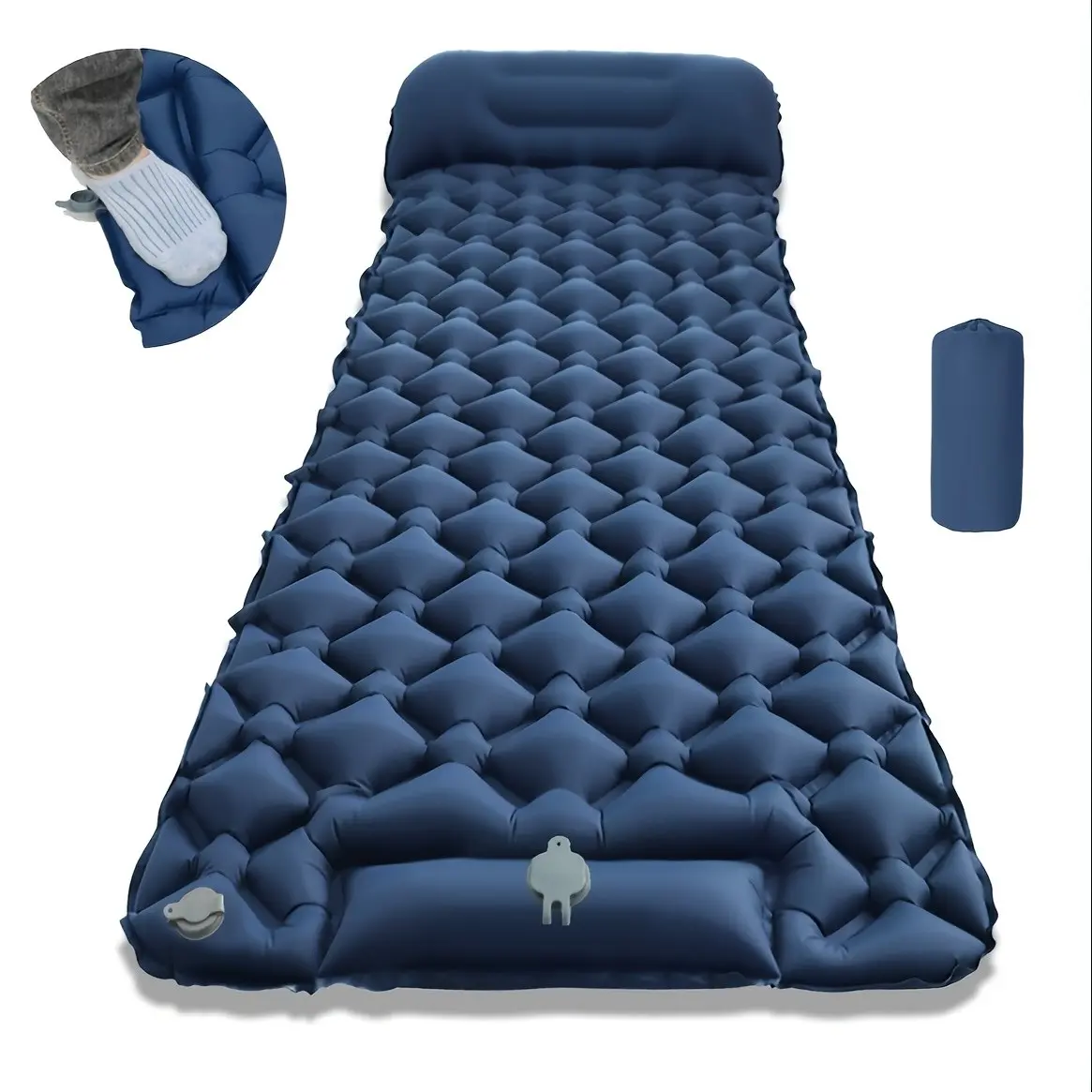Single Person Outdoor Inflatable Sleeping Pad, Quick Inflate in 1 Minute, 1.95in Thick, Lightweight, Foldable, Waterproof, Includes Storage Bag