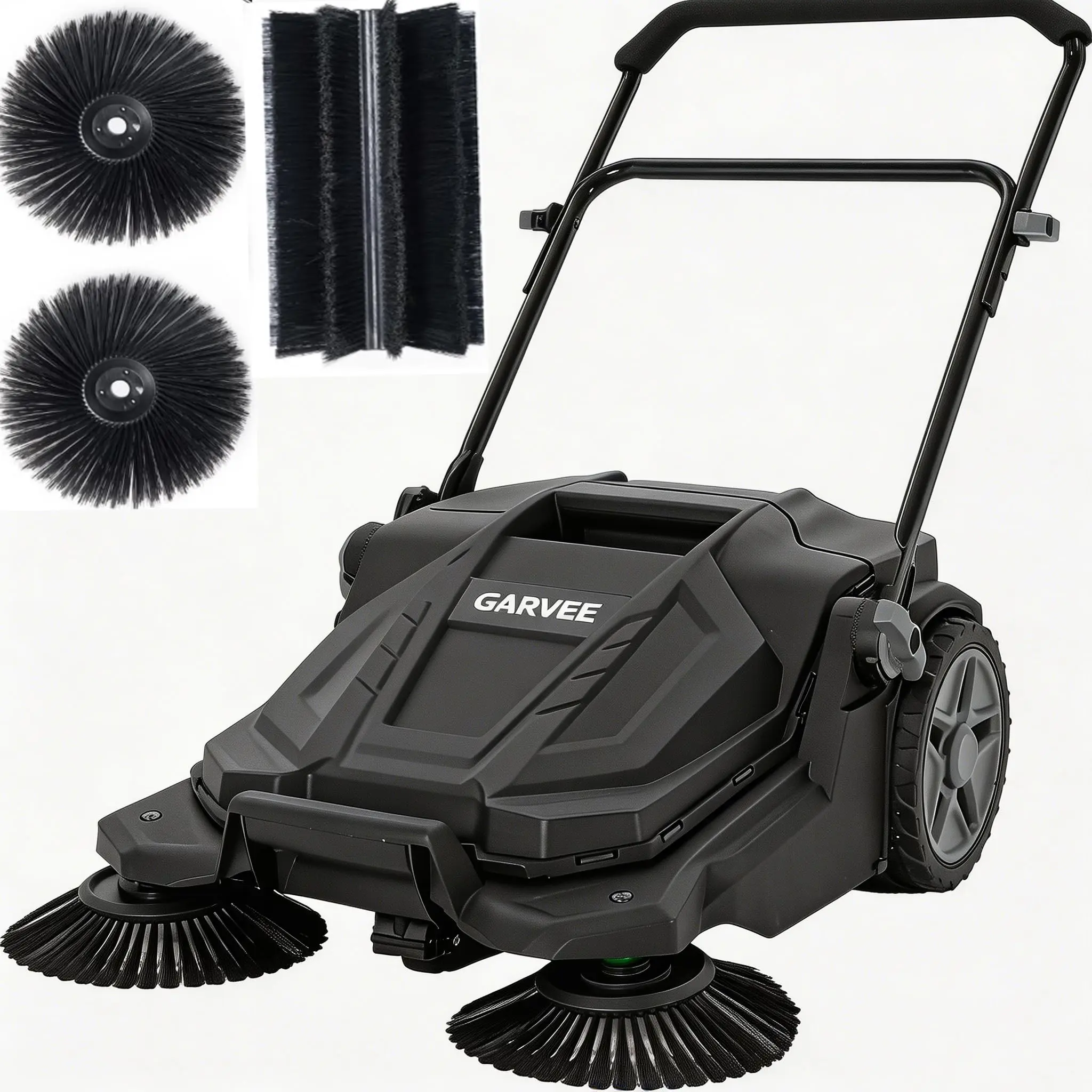 Walk-Behind Hand Push Floor Sweeper – 25.6" Manual Push Sweeper with 5-Gallon Waste Bin – for Patio, Garage, Driveway – Black