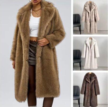 European and American Style Autumn Winter Women's Long Faux Fur Coat with Blazer Collar, Faux Fur Coat, Faux Fur Jacket