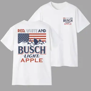 Red White and Busch Apple Graphic Tee for Men and Women, Drink 4th of July T-Shirt, USA Flag Shirt for Beer Lovers, Casual Streetwear Unisex Top, Summer Beer Style, Fabric Cotton, Menswear Top
