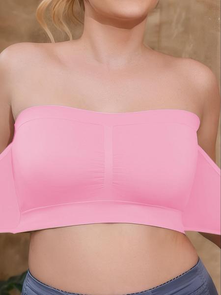 【Plus Size】 Solid Color Push Up Strapless Bra, Women's Comfortable Breathable Soft Bra,Front Chest Buckles Design,Women's Lingerie for All Seasons,Ladies Knitted Underwear For Daily or any Occasion