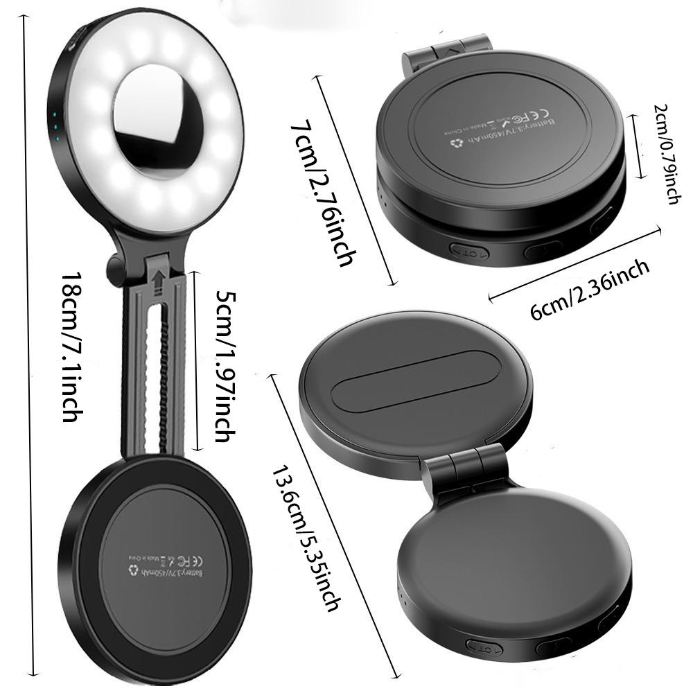 Magnetic Selfie Fill Light Compatible with Magsafe iPhone and Android, Mirror Ring Beauty Light Cri97 Color Quality, 360° Foldable LED for Selfies Photography Video Calls Tiktok Zoom, Portable Selfie Light, Led Selfie Accessories
