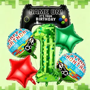 8-Piece Gaming Birthday Balloon Set, 40-Inch Pixel Numbers, Game Controller Balloons, Party Decor for Kids, Christmas, Suitable for gaming/video game-themed birthday parties, children’s gaming-themed events, boys’ birthday parties, arcade decorations,