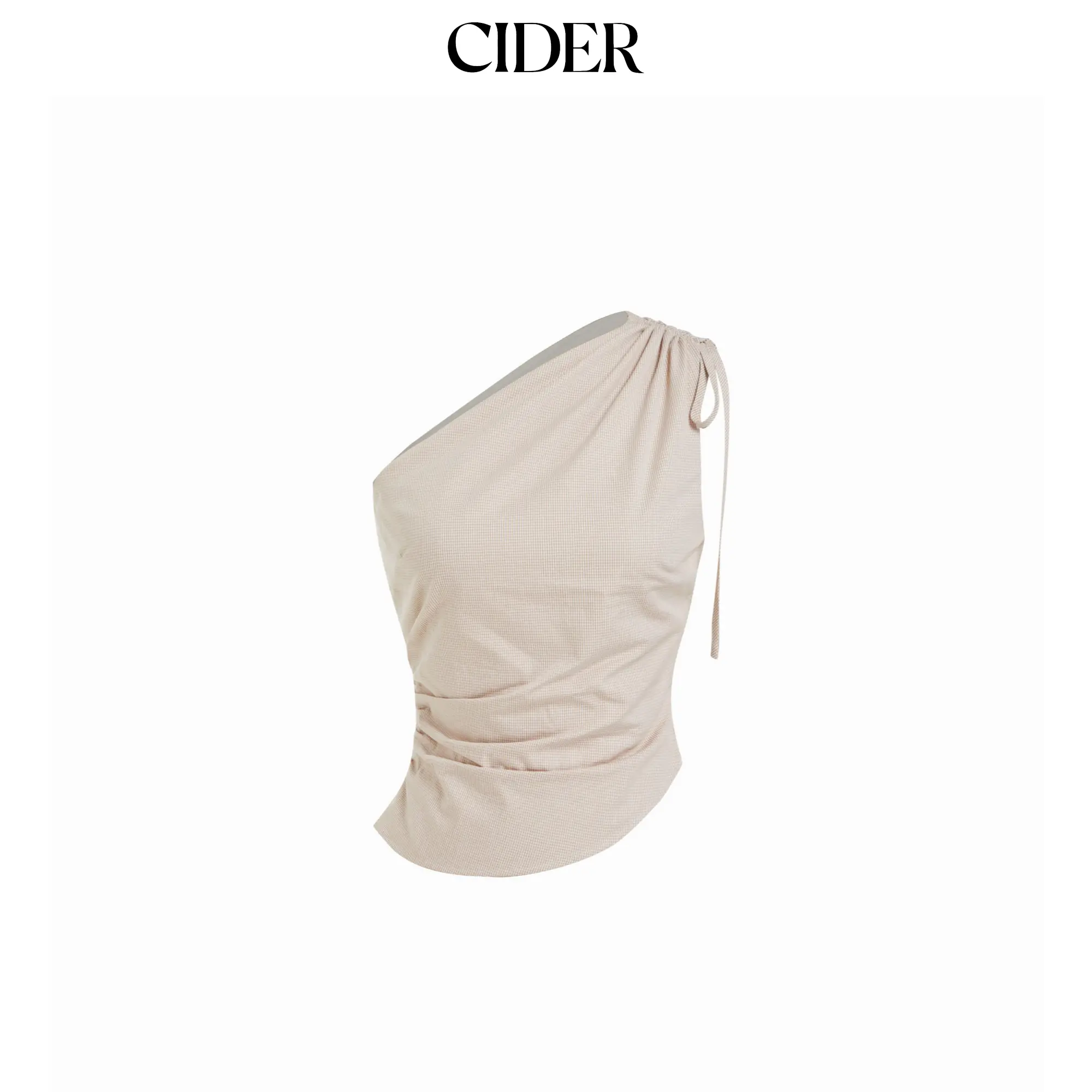 Cider Cotton Gingham Asymmetrical Neck Drawstring Ruched Cami Blouse SummerWins SummerFinds